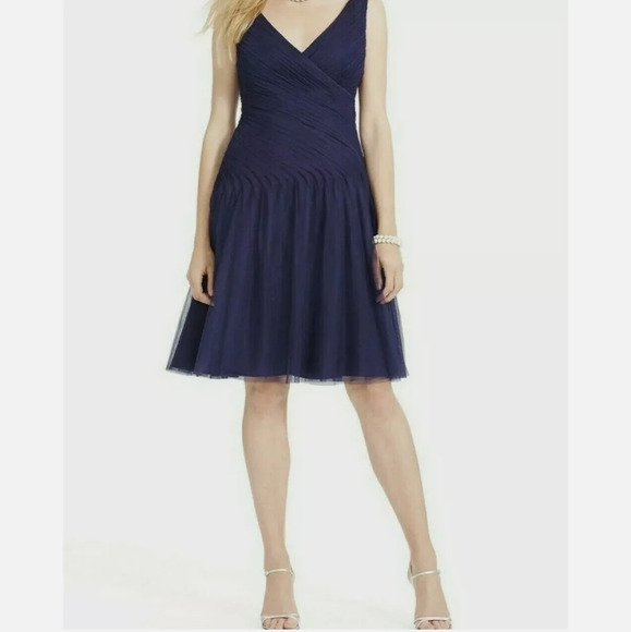 $250 LAUREN RALPH LAUREN Evening  Shirred Tulle Fit & Flare Sleeveless Dress 10 - Picture 3 of 12